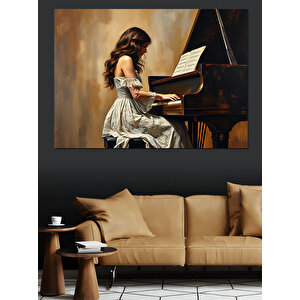 Piyanoda Zarif Akşam Ezgisi Dekoratif Kanvas - Mdf Ahşap Tablo