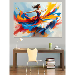 Renkli Etekle Dönen Kadın Dekoratif Kanvas - Mdf Ahşap Tablo 70x100 cm