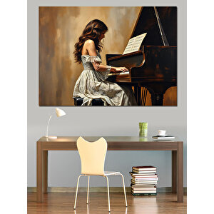 Piyanoda Zarif Akşam Ezgisi Dekoratif Kanvas - Mdf Ahşap Tablo 100x140 cm