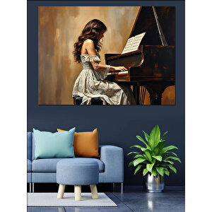 Piyanoda Zarif Akşam Ezgisi Dekoratif Kanvas - Mdf Ahşap Tablo