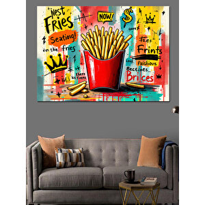 Grafiti Tarzı Patates Kızartması Dekoratif Kanvas - Mdf Ahşap Tablo 100x140 cm