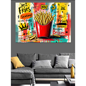 Grafiti Tarzı Patates Kızartması Dekoratif Kanvas - Mdf Ahşap Tablo 100x140 cm