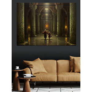 Sarnıçta Kadın Ve Çocuğu Dekoratif Kanvas - Mdf Ahşap Tablo 70x100 cm