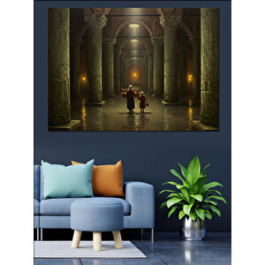 Sarnıçta Kadın Ve Çocuğu Dekoratif Kanvas - Mdf Ahşap Tablo 70x100 cm
