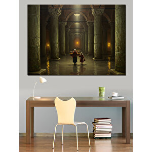 Sarnıçta Kadın Ve Çocuğu Dekoratif Kanvas - Mdf Ahşap Tablo