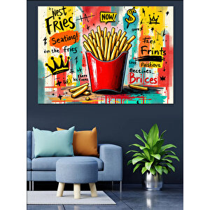Grafiti Tarzı Patates Kızartması Dekoratif Kanvas - Mdf Ahşap Tablo