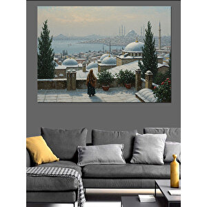 Boğaza Bakan Sessiz Kadın Dekoratif Kanvas - Mdf Ahşap Tablo 100x140 cm