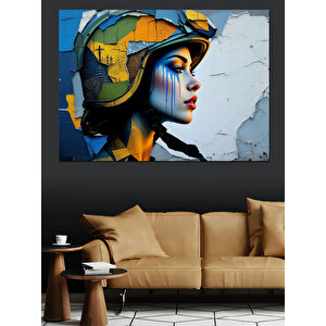Soyut Kasklı Kadın Figürü Dekoratif Kanvas - Mdf Ahşap Tablo 100x140 cm
