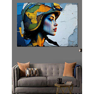 Soyut Kasklı Kadın Figürü Dekoratif Kanvas - Mdf Ahşap Tablo 100x140 cm