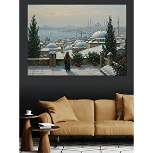 Boğaza Bakan Sessiz Kadın Dekoratif Kanvas - Mdf Ahşap Tablo 35x50 cm