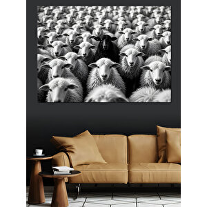 Siyah Beyaz Koyun Kalabalığı Dekoratif Kanvas - Mdf Ahşap Tablo 70x100 cm
