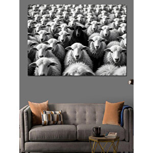 Siyah Beyaz Koyun Kalabalığı Dekoratif Kanvas - Mdf Ahşap Tablo 70x100 cm