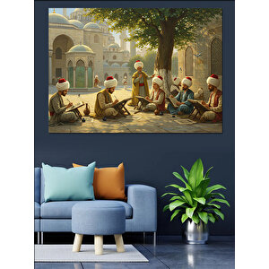 Avluda Sohbet Eden Bilgeler Dekoratif Kanvas - Mdf Ahşap Tablo 25x35 cm