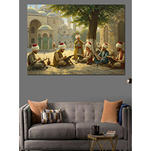 Avluda Sohbet Eden Bilgeler Dekoratif Kanvas - Mdf Ahşap Tablo 25x35 cm
