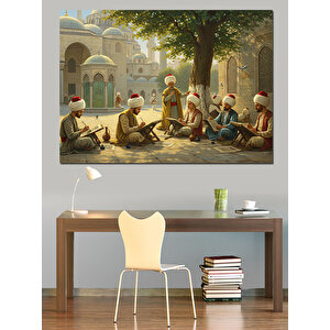 Avluda Sohbet Eden Bilgeler Dekoratif Kanvas - Mdf Ahşap Tablo 25x35 cm