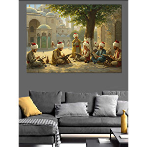 Avluda Sohbet Eden Bilgeler Dekoratif Kanvas - Mdf Ahşap Tablo
