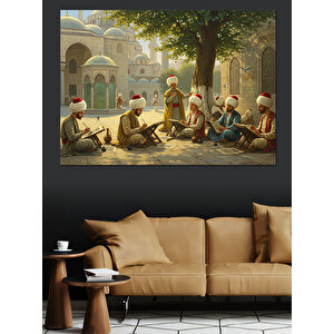 Avluda Sohbet Eden Bilgeler Dekoratif Kanvas - Mdf Ahşap Tablo