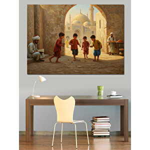 Meşe Oynayan Çocuklar Dekoratif Kanvas - Mdf Ahşap Tablo 70x100 cm
