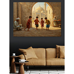 Meşe Oynayan Çocuklar Dekoratif Kanvas - Mdf Ahşap Tablo 70x100 cm