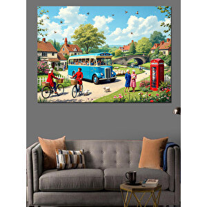 Bisikletli Kır Yaşam İllüstrasyonu Dekoratif Kanvas - Mdf Ahşap Tablo 100x140 cm