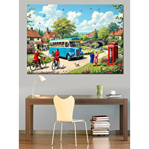 Bisikletli Kır Yaşam İllüstrasyonu Dekoratif Kanvas - Mdf Ahşap Tablo 100x140 cm