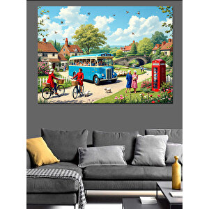Bisikletli Kır Yaşam İllüstrasyonu Dekoratif Kanvas - Mdf Ahşap Tablo