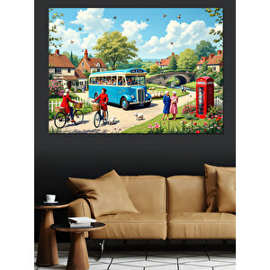 Bisikletli Kır Yaşam İllüstrasyonu Dekoratif Kanvas - Mdf Ahşap Tablo