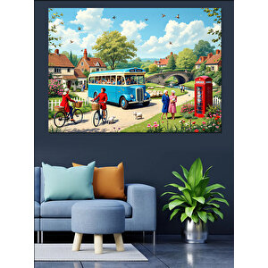 Bisikletli Kır Yaşam İllüstrasyonu Dekoratif Kanvas - Mdf Ahşap Tablo 70x100 cm