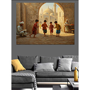Meşe Oynayan Çocuklar Dekoratif Kanvas - Mdf Ahşap Tablo 50x70 cm