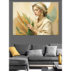Tarla Kadını Buğday Tutan Dekoratif Kanvas - Mdf Ahşap Tablo