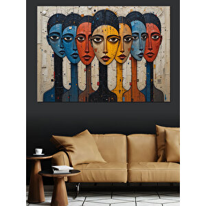 Renkli Suratlar Maskeler Duvar Dekoratif Kanvas - Mdf Ahşap Tablo 50x70 cm