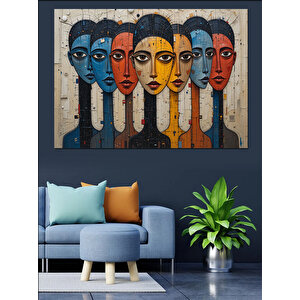 Renkli Suratlar Maskeler Duvar Dekoratif Kanvas - Mdf Ahşap Tablo 50x70 cm