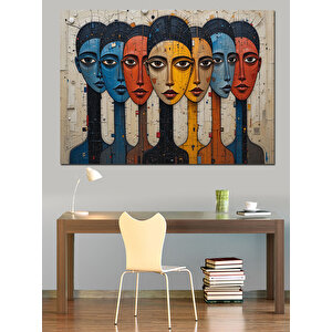 Renkli Suratlar Maskeler Duvar Dekoratif Kanvas - Mdf Ahşap Tablo