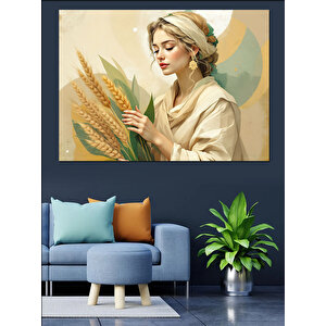 Tarla Kadını Buğday Tutan Dekoratif Kanvas - Mdf Ahşap Tablo 100x140 cm