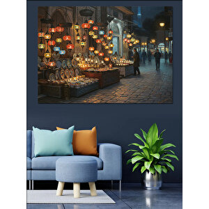 Kapalıçarşıda Renkli Lamba Caddesi Dekoratif Kanvas - Mdf Ahşap Tablo 70x100 cm
