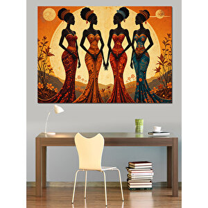 Afrikalı Kadınlar Renkli Silüet Dekoratif Kanvas - Mdf Ahşap Tablo 100x140 cm