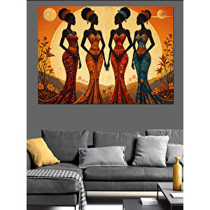 Afrikalı Kadınlar Renkli Silüet Dekoratif Kanvas - Mdf Ahşap Tablo 100x140 cm