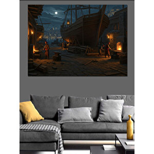 Tersanede Gece Hazırlığı Başladı Dekoratif Kanvas - Mdf Ahşap Tablo 25x35 cm