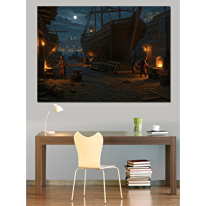 Tersanede Gece Hazırlığı Başladı Dekoratif Kanvas - Mdf Ahşap Tablo 35x50 cm