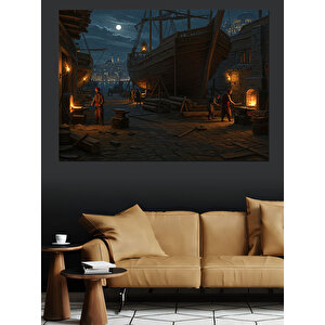 Tersanede Gece Hazırlığı Başladı Dekoratif Kanvas - Mdf Ahşap Tablo 35x50 cm