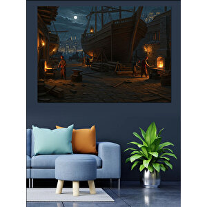 Tersanede Gece Hazırlığı Başladı Dekoratif Kanvas - Mdf Ahşap Tablo