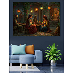 Mum Işığında Sakin Sohbet Dekoratif Kanvas - Mdf Ahşap Tablo 25x35 cm