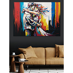 Renkli Sarılan Aşık Çift Dekoratif Kanvas - Mdf Ahşap Tablo 35x50 cm