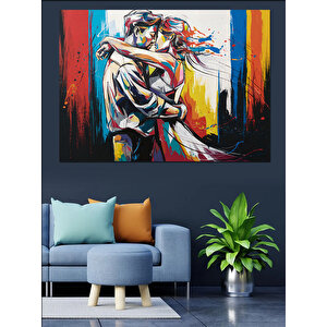 Renkli Sarılan Aşık Çift Dekoratif Kanvas - Mdf Ahşap Tablo 35x50 cm