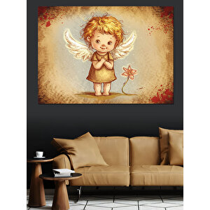 Kanatlı Sevimli Melek Kız Dekoratif Kanvas - Mdf Ahşap Tablo 100x140 cm