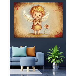 Kanatlı Sevimli Melek Kız Dekoratif Kanvas - Mdf Ahşap Tablo 100x140 cm