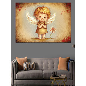 Kanatlı Sevimli Melek Kız Dekoratif Kanvas - Mdf Ahşap Tablo 100x140 cm