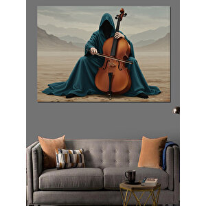 Çölde Çello Çalan Kadın Dekoratif Kanvas - Mdf Ahşap Tablo 100x140 cm