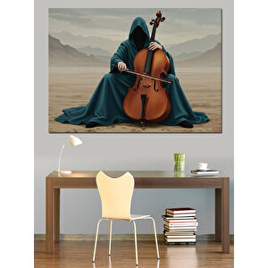 Çölde Çello Çalan Kadın Dekoratif Kanvas - Mdf Ahşap Tablo 100x140 cm