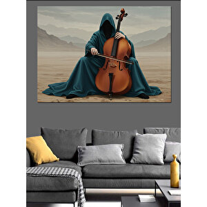 Çölde Çello Çalan Kadın Dekoratif Kanvas - Mdf Ahşap Tablo